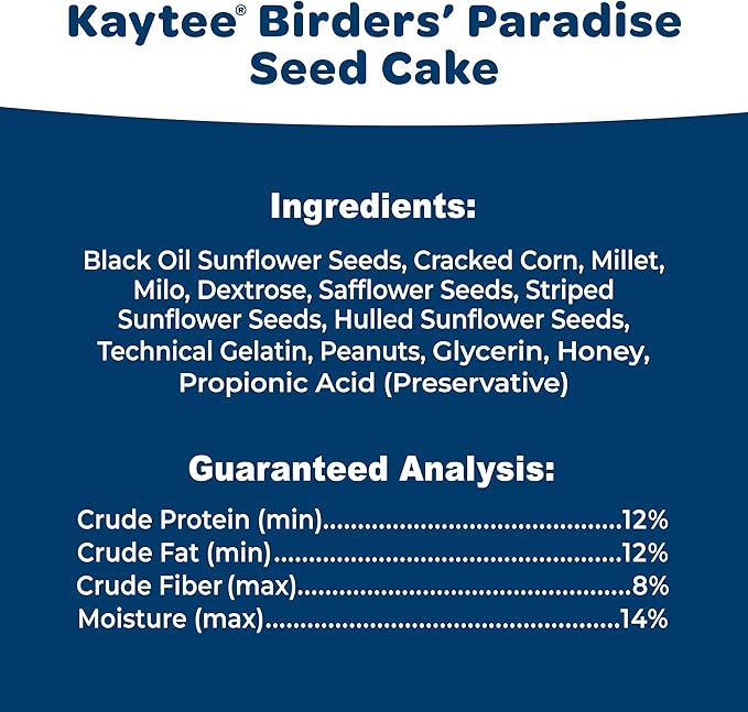 Kaytee Wild Bird Birders’ Paradise Seed Cake for Cardinals, Blue Jays, Woodpeckers, Finches and More, 2 Pounds, Pack of 4