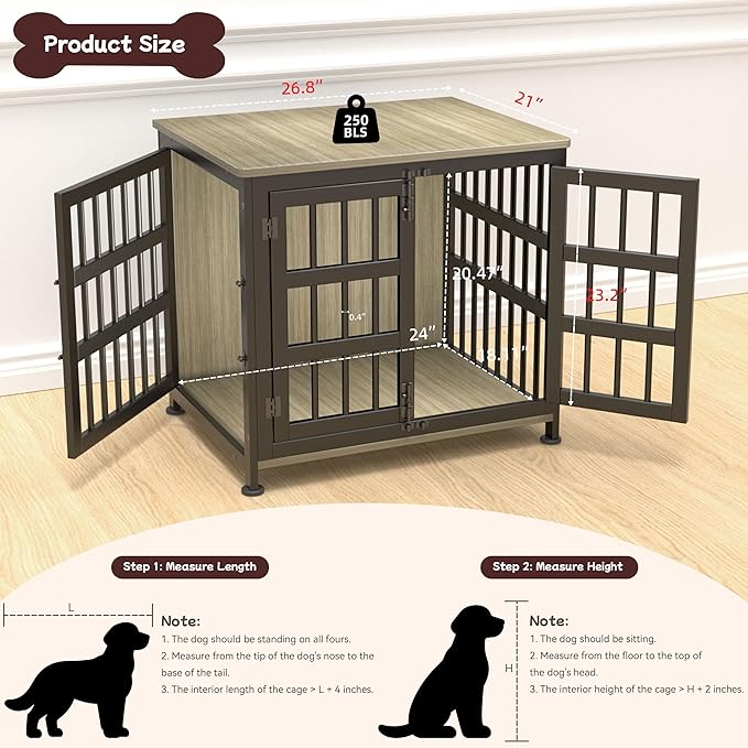 26'' Dog Crate Furniture Large Breed Dog Crate Dog Kennels for Inside Wooden Dog Crates End Table Heavy Duty Indoor Combination Cage for Medium to Large Dogs Maple