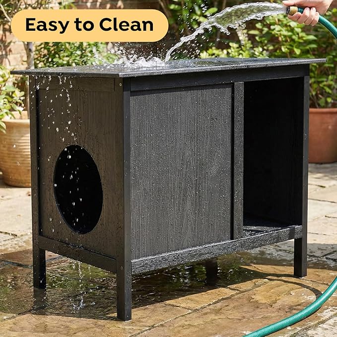 Veehoo Outdoor Cat House Weatherproof, Outside Feral Cat Shelter with Escape Door Design, Elevated Outdoor Pet Shelter for Stray Cats
