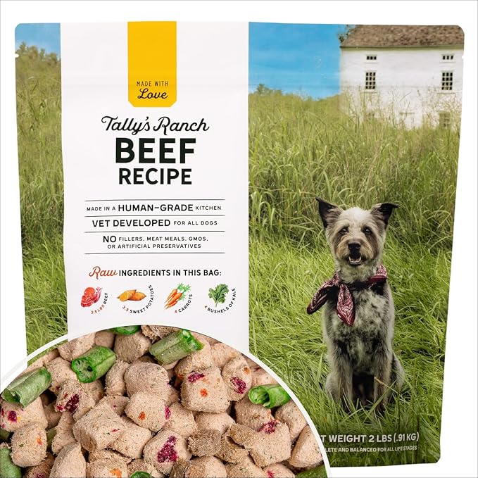 Tally's Ranch Freeze-Dried Raw Dog Food | Complete & Balanced Meal, Topper or Mixer | Real Beef | High Protein Diet for Picky Eaters | Vet Formulated, Made in USA, Whole Food Ingredients (2lb Bag)