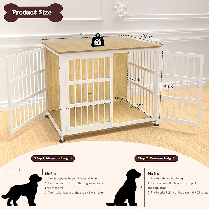 41'' Dog Crate Furniture Large Breed Dog Crate Dog Kennels for Inside Wooden Dog Crates End Table Heavy Duty Indoor Combination Cage for Medium to Large Dogs Oak