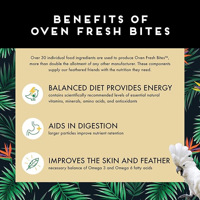 Oven Fresh Bites Natural Baked Avian Diet, All-Natural Bird Food, Whole Grain, Medium Parrot, 15 Lb