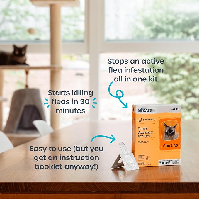 Flea Killer Kit for Cats – Fast-Acting Flea Treatment & Home Spray – Includes Oral Tablets, Purrs Advance Topical, Flea Comb, Degreasing Soap & More (9lbs and Over)