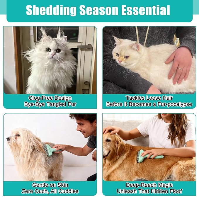 Dog & Cat Brush, Deshedding Brush with Easy Release Button, Premium Grooming Tool for Shed Control & Undercoat Removal, Ideal for Long/Short Haired Pets (Mint Green)