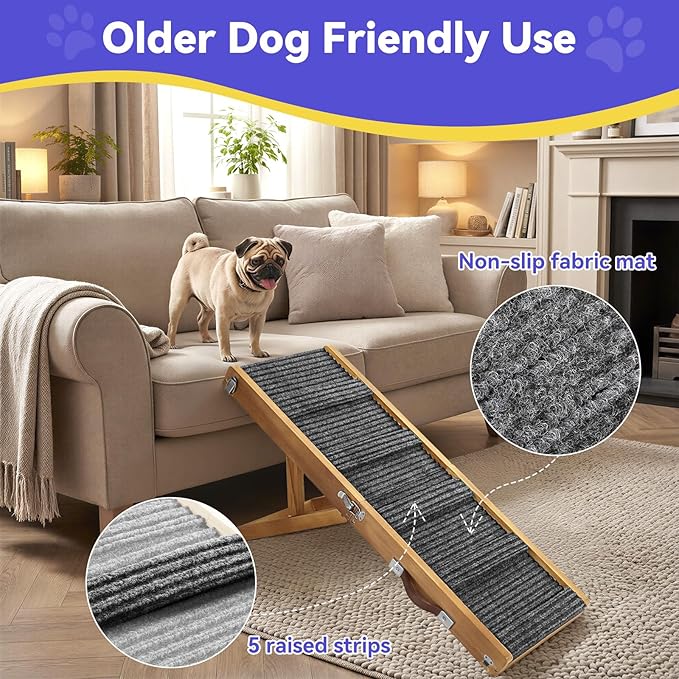 2026 Upgraded Dog Ramp for Couch, Foldable Small Dog Ramp for Sofa, 4 Adjustable Height from 13'' to 21", Portable Stable Pet Step with Non-Slip Pad, Pet Ramps Use for Couch Stairs, Walnut