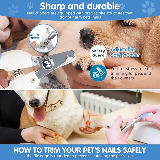 Aglads 3PCS Cat Rabbit Bunny Dog Grooming Kit, Self-Cleaning Slicker Cat & Dog Brush for Shedding, Fine-Needle Comb, Pet Nail Clipper & File for Long/Short-Haired Pets, Easy to Remove Loose (3, blue)