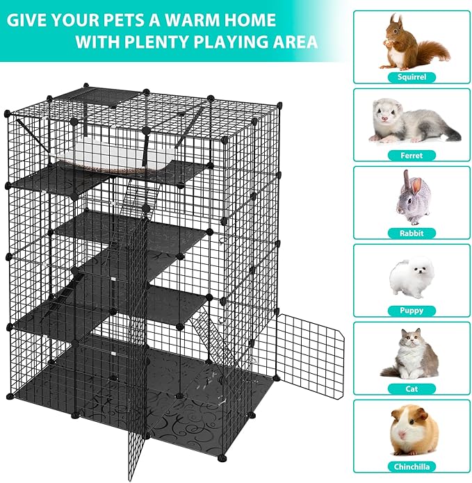 Pet Republic 4-Tier Cat Cage Indoor Enclosure DIY Cat Playpen Metal Kennel with Extra Large Hammock, Catio Ideal for 1-3 Cats, Ferret, Chinchilla, Rabbit, Small Animals