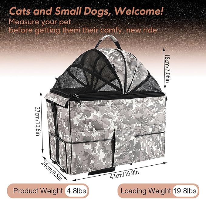 Pet Bicycle Carrier with Steel Frame, Waterproof Pet Carrier for Small Dogs and Cats, Comfortable Mesh Window