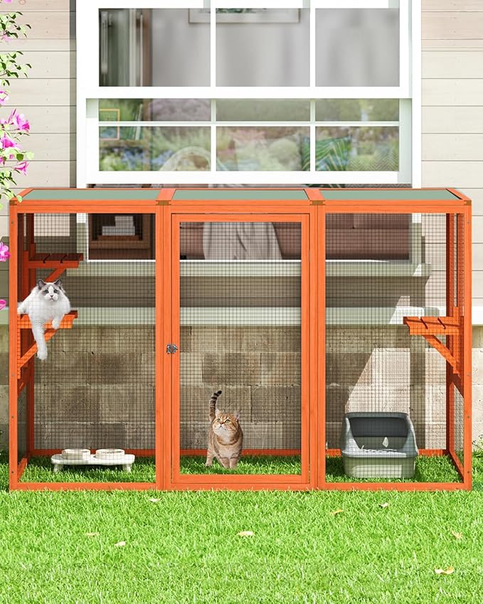 Catio Outdoor Cat Enclosure,71" Catios for Cats Outdoor Patio, Clearance Large Cat Cage for Outside, Cattio with Window Access, Weatherproof, Orange
