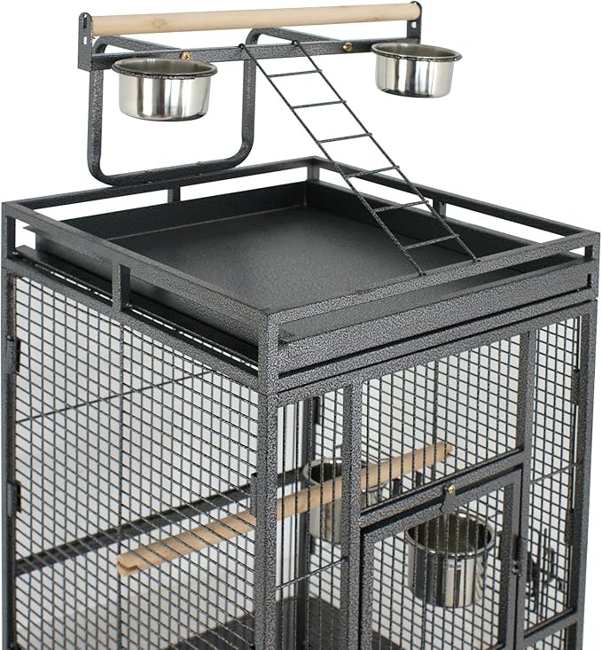 LEMY 61 inch Iron Play Top Bird Cage Large Pet Cage Birdcage with Stand Chinchilla Macaw Cockatiel Cockatoo Finch Parakeet Pet House (61 inch)
