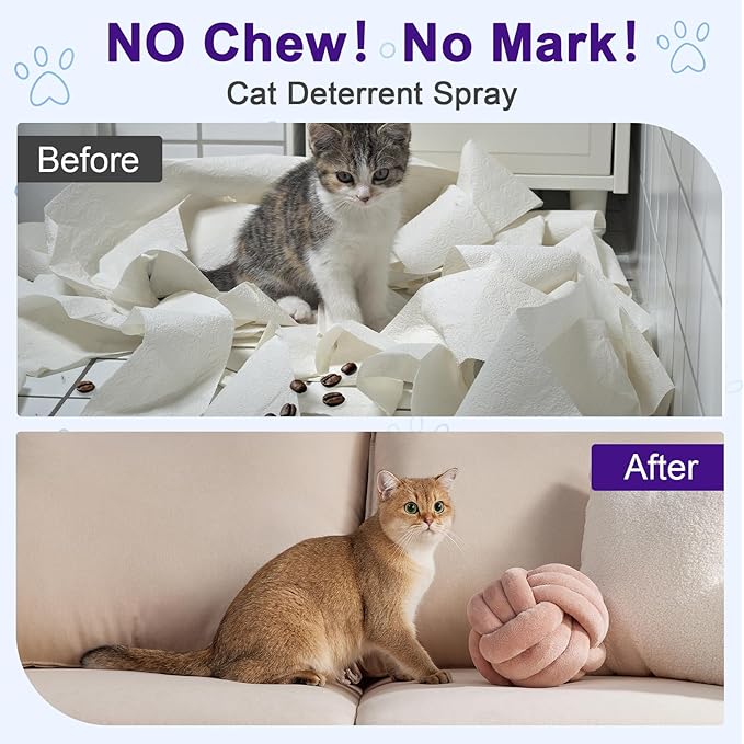 Cat Deterrent Spray - Natural Safe Cat Repellent Spray for Furniture Protection,Effective Indoor & Outdoor Training Aid to Stop Pee Spraying, Chewing & Scratching (2 Pcs)