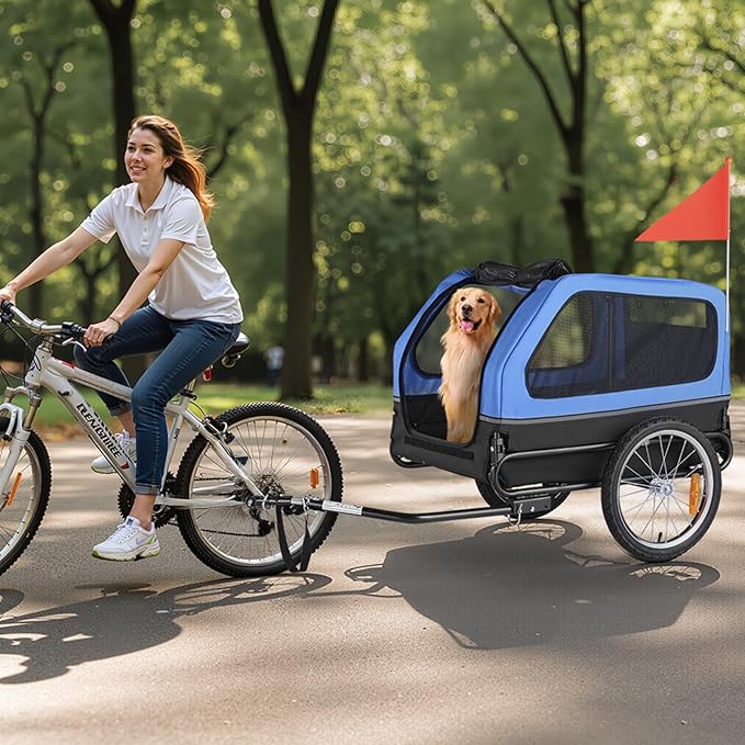 VEVOR Dog Bike Trailer, Supports up to 88 lbs, Pet Cart Bicycle Carrier, Easy Folding Frame with Quick Release Wheels, Universal Bicycle Coupler, Reflectors, Flag, Collapsible to Store