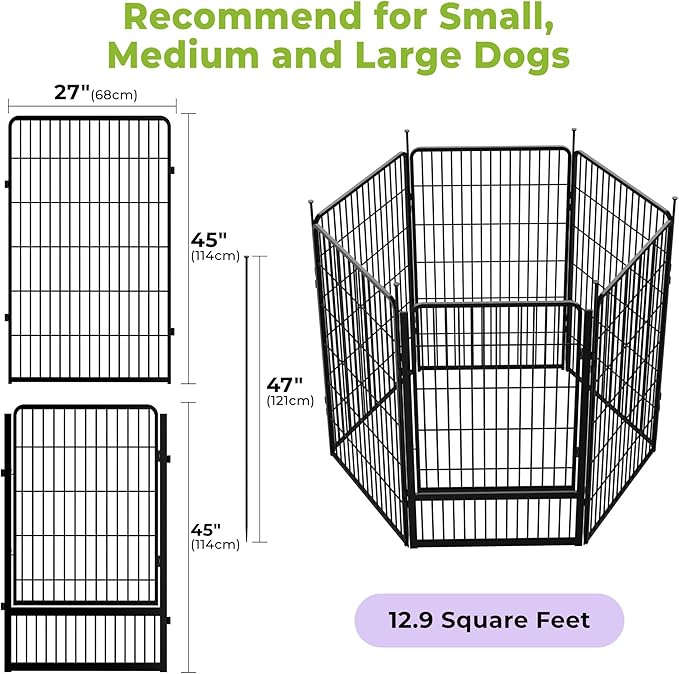 SunsGrove Dog Playpen Outdoor, Heavy Duty 45 Inch 6 Panels with Wider Door for Large Dogs, Free and Safe Play Dog Fence Indoor, Black