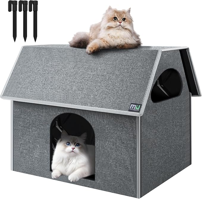 MIU Color Outdoor Cat House, Extra Large Weatherproof Cat Houses for Outdoor Cats, Warm Feral Cat Shelter with Removable Soft Mat, Big Cat Bed, 20.5"x17.5"x16.6"