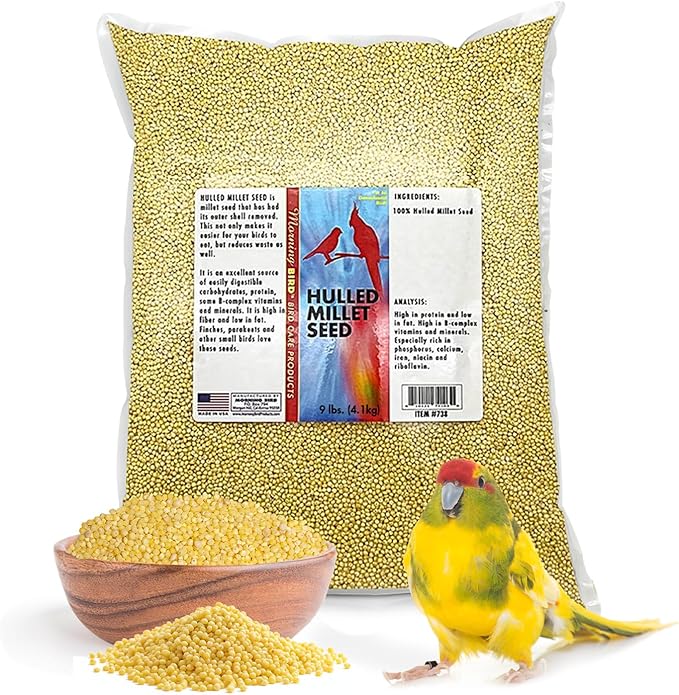 Morning Bird Hulled Millet 9 lbs – Nutritious Hulled Millet Seed - Waste Free - No Mess - Easily Digestible with High Fiber, Rich in Vitamins & Minerals for Birds, Ideal Bird Feed for All Bird Types