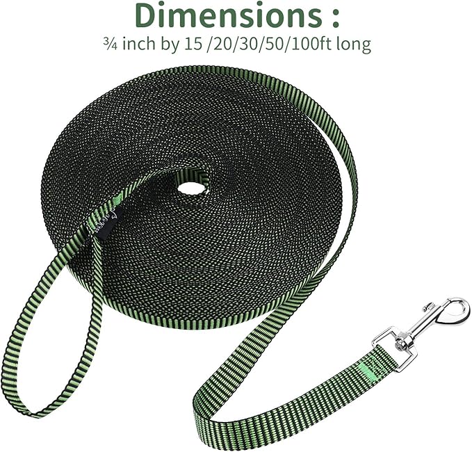 Hi Kiss Dog/Puppy Obedience Recall Training Agility Lead - 15ft 20ft 30ft 50ft 100ft Training Leash - Great for Training, Play, Camping, or Backyard(50ft,Black_Green)