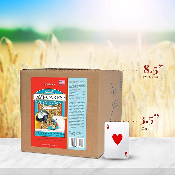 LAFEBER'S Classic Avi-Cakes Pet Bird Food, Made with Non-GMO and Human-Grade Ingredients, for Macaws & Cockatoos, 20 lb