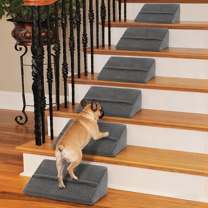 40D Density Foam Dog Ramp with Anti-Slip Bump for Stairs Suits for Small Dogs Cats, Pet Ramp Steps Stairs for Staircase Indoor with Self-Sticky Pads to Fix(6Pack, Gray)