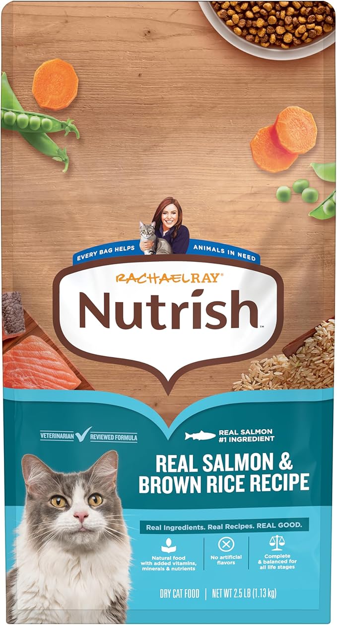 Nutrish Rachael Ray Dry Cat Food Real Salmon & Brown Rice Recipe, 2.5 lb. Bag