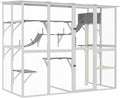 Large Walk-in Catio Wooden cat Houses for Multiple Outdoor Cats, Outdoor cat Enclosure with 4 Bridges & Transparent PVC Roof & sisal Scratcher, Kitty cat Condo Shelters (White)