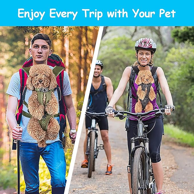PetBonus Pet Front Dog Carrier Backpacks, Adjustable Pet Backpack, Legs Out Easy-fit Puppy Chest Carrier for Medium Small Dogs, Hands Free for Hiking, Cycling (Army Green, L)