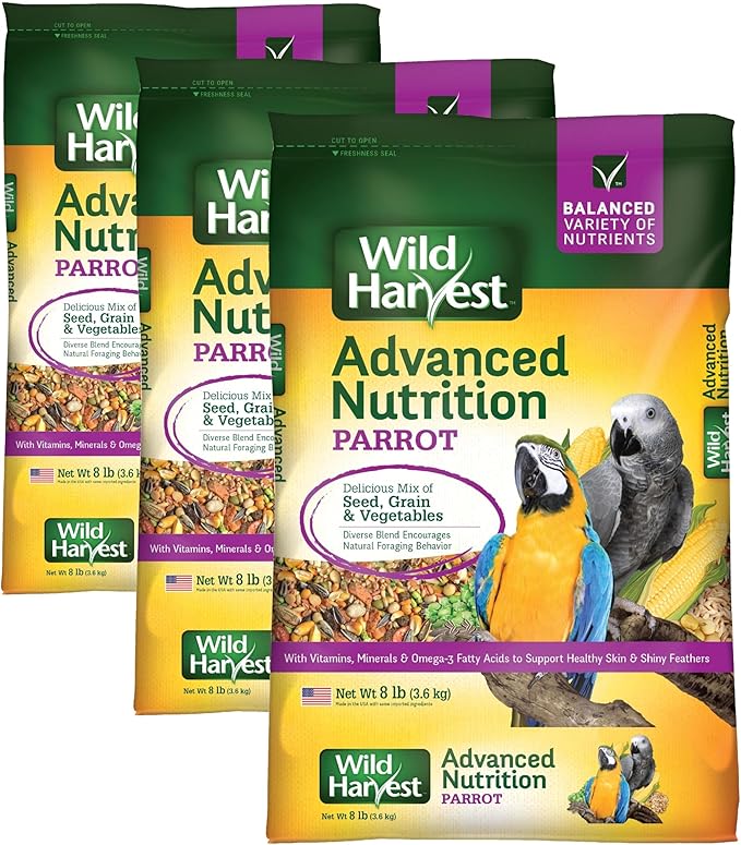 Wild Harvest Advanced Nutrition Parrot 8 Pounds, Seed, Grain and Vegetable Mix (Pack of 3)