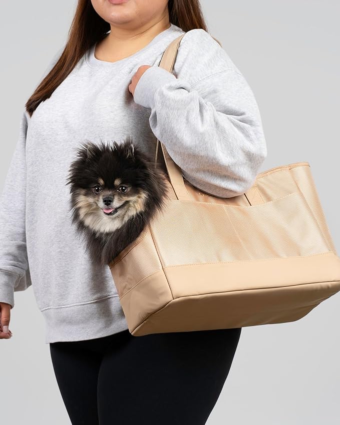 OSKAR&FRIENDS Pet Carrier Tote for Small Dogs & Cats – Vegan Leather Dog Purse with Breathable Mesh, Sherpa Bed & Safety Tether – Fits Pets Up to 20 lbs