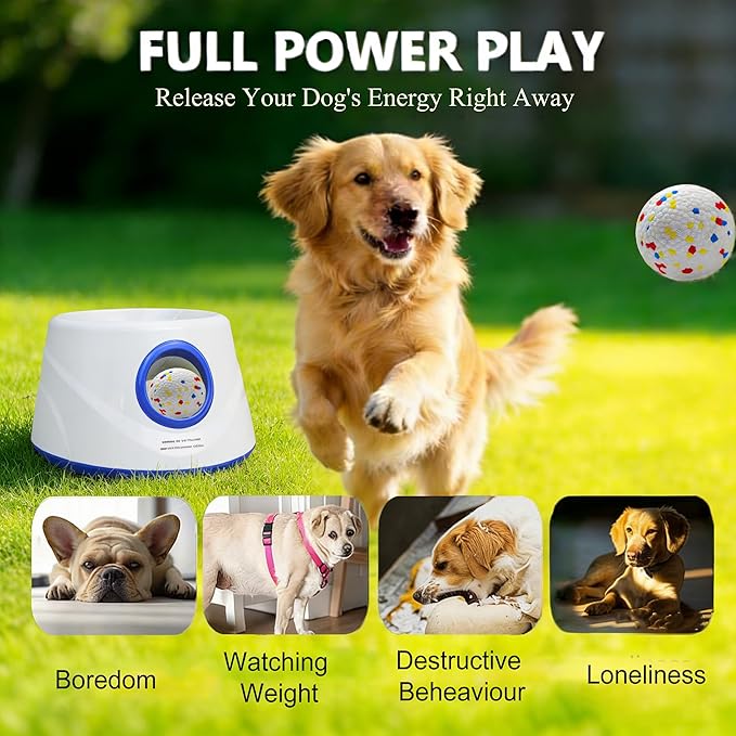 Automatic Dog Ball Launcher with 6 Balls, 3 Adjustable Distance Settings 15-45FT, Interactive Fetch Toy for Small and Medium Dogs, Indoor and Outdoor Use