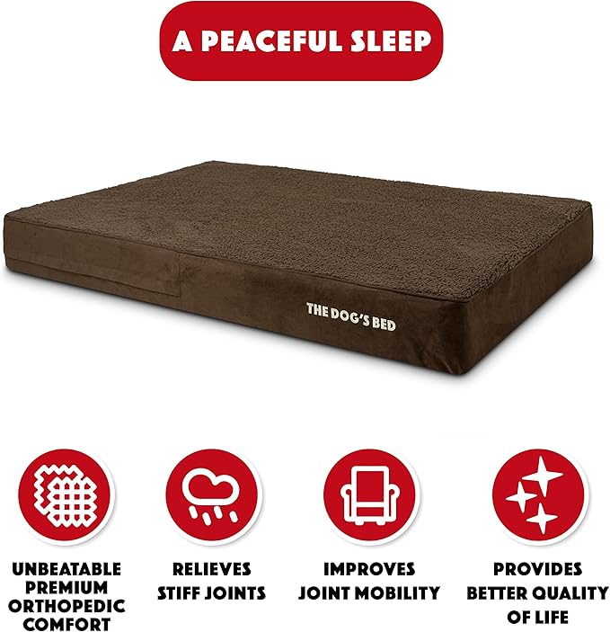 The Dog’s Bed Orthopedic Memory Foam Dog Bed Mattress, Oxford Fabric, Brown Plush, XXL, 6-Inch