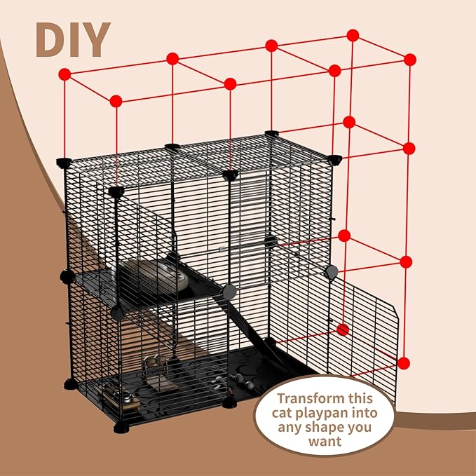 Small Cat Cage Indoor: Enclosed Cat Enclosure DIY Pet Playpen Detachable Metal Wire Kennel Sturdy Crate with Hammock for Cats Kitten