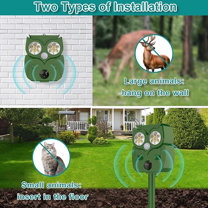 Solar Ultrasonic Animal Repellent Outdoor 2PCS, Cat Squirrel Deer Repellent Devices with Waterproof Animal Deterrent for Garden Yard Farm