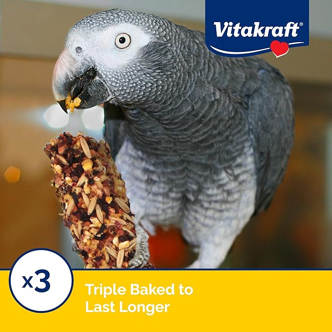 Vitakraft Crunch Sticks for Parrots Apricot and Cherry Flavor Natural Wood Chew Center with Clip Holder Long Lasting Treats for Conures and Parrots - 5.5 oz 2 Sticks