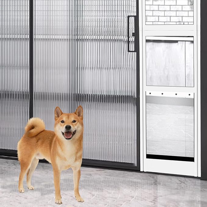 Large Dog Door for Sliding Glass Door,Adjustable 75.9"-81.1" Slider Height,Easy Installation,All-Metal Framed,Aluminum Alloy Thickness 1.2 Millimeters.