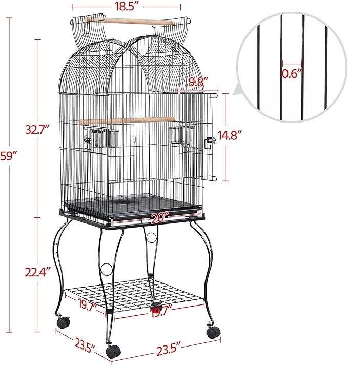 Yaheetech 59-inch Dome Open Top Large Medium Parrot Bird Cage On Stand for Sun Parakeets Conures Quaker Parrot Rolling Cockatiel Bird Cage