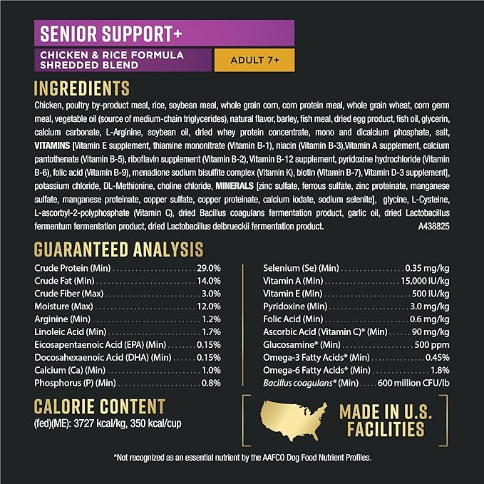 Purina Pro Plan AdvantEDGE Senior Support Plus Shredded Blend Chicken and Rice Formula Dry Dog Food - 12 lb Bag