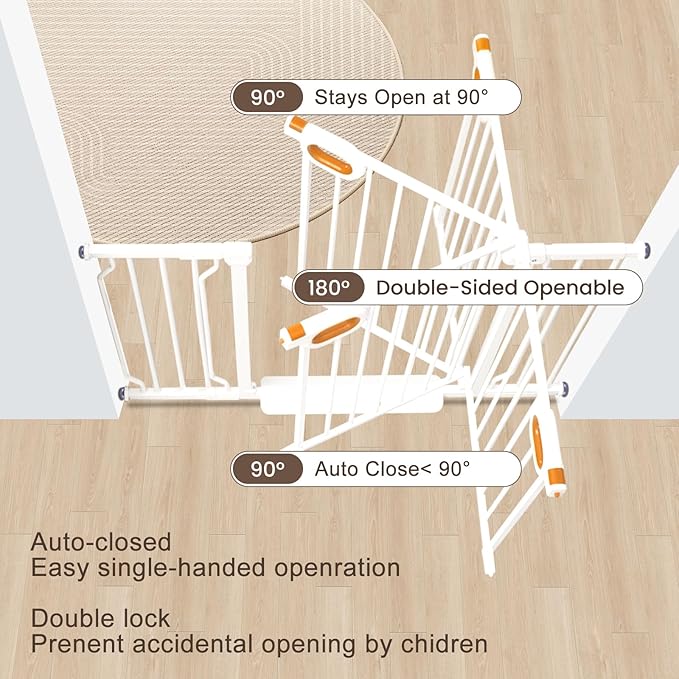 Extra Wide Baby Gate with Door Pressure Mounted 57.5-62.2 Inch,Child Dog Baby Safety Gates for Doorways,Walk Through Dog Gate Indoor for The House Kitchen Stairs No Drilling,White