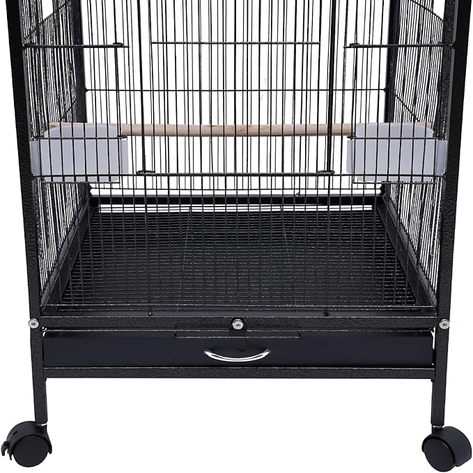 Parakeet Bird Cage with Stand, 39.9-Inch Large Bird Cages with 4 Universal Wheels and 2 Feeding Cups, Finch Bird Pet Bird Flight Cages, 360° Full Hollow Bird Cage for Cockatiel Conure Macaw Budgie