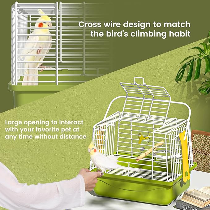 Small Bird cage,Travel Cage for Birds and Small Animals, Parakeet cage,Bird Carrier Travel cage,Bird Travel cage, jaulas para pájaros,Green,(Size:S,M,L) (S)