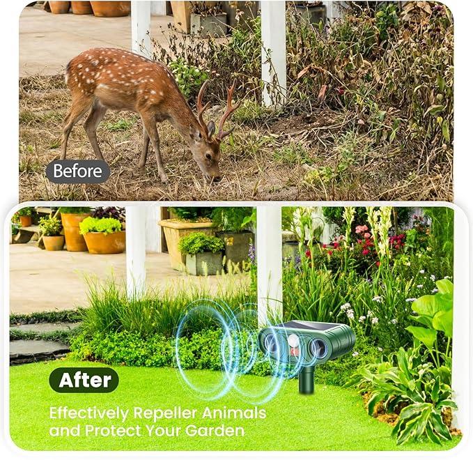 2026 Upgraded Solar Ultrasonic Animal Repellent Outdoor Deer Cat Repellent with Motion Sensor Flash Light,IP65 Waterproof Repeller Keep Rodent Squirrel (4)