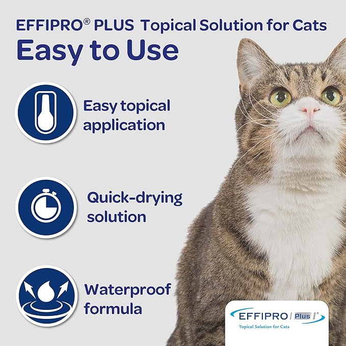 Virbac EFFIPRO Plus Topical Solution for Cats Over 1.5 lbs, 3 Month Supply, Non-Perishable