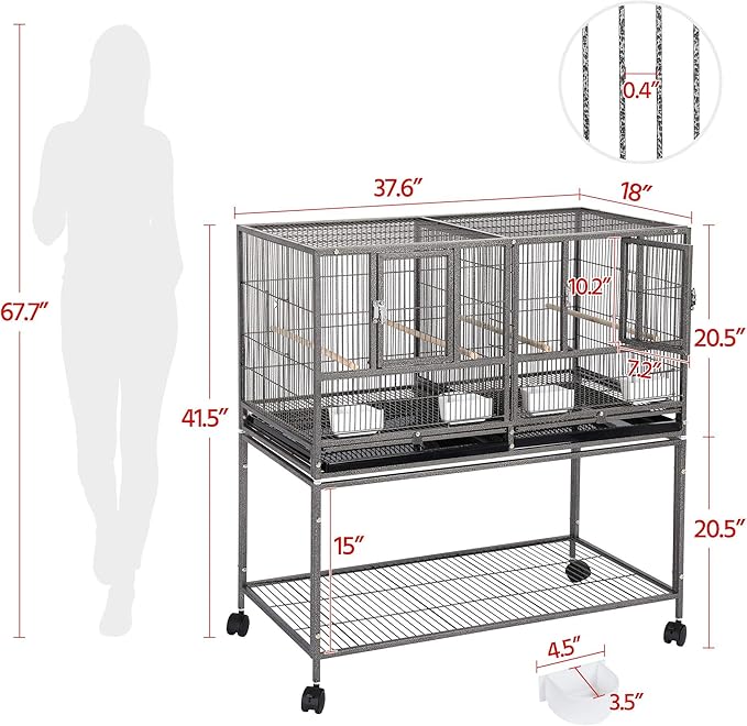 Topeakmart Divided Breeder Parakeet Canary Lovebird Finch Budgie Bird Cages W/Rolling Stand