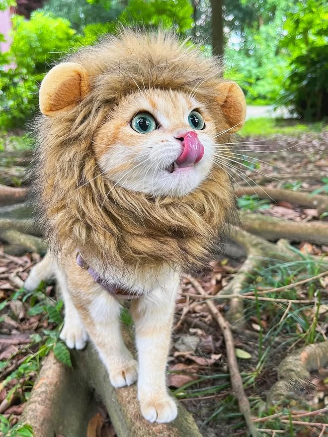 Lion Mane Wig for Cat,Dog and Cat Costume,Funny Pet Cat Costumes for Halloween Christmas, Parties, Photo Shoots (Size L, Melange Brown)