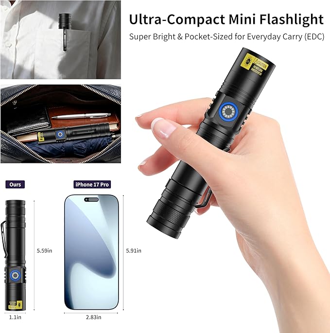 365nm UV Flashlights Rechargeable, Blacklight with USB-C Cord for Pet Urine, Resin Curing, Carpet Stains, Scorpions, and Bed Bug Inspection