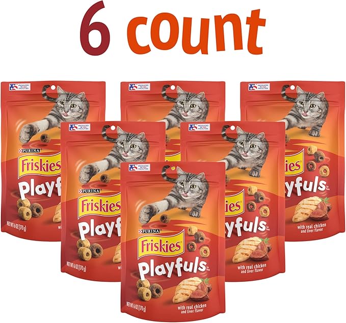 Purina Friskies Playfuls With Chicken and Liver Flavor Cat Treats - (Pack of 6) 6 oz. Pouches