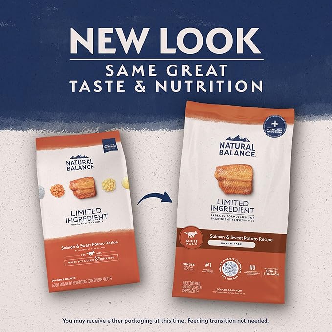 Natural Balance Limited Ingredient Adult Grain-Free Dry Dog Food, Salmon & Sweet Potato Recipe, Single Protein, Sensitive Stomach & Skin Support that is Vet Recommended, 24lb (Pk of 1)
