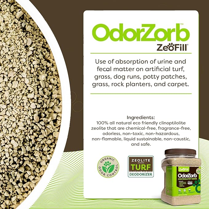 Zeofill® Artificial Turf Cleaner & Pet Odor Eliminator Premium Bundle – 8LBS OdorZorb, 1 Gal PE-51, 32oz PE-51 w/Nozzle – for Turf, Grass, Litter Box – Organic & Natural