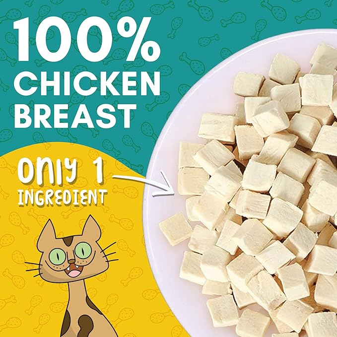 ALBERT & MIA Feastfuls Freeze Dried Cat Treats - 100% Freeze Dried Chicken Breast, Soft, Healthy Cat Treats, High in Protein, Extra Tasty, Great for Training Cats, as Snack and Kitty Food Topper (1oz)