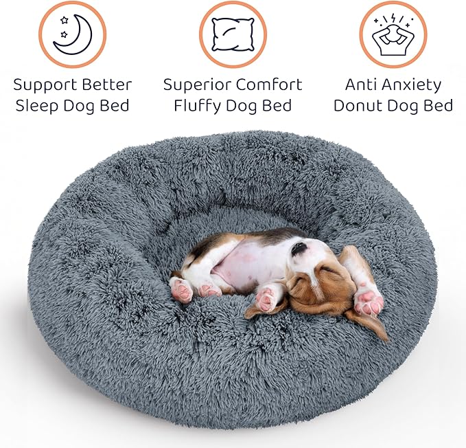 Donut Dog Bed - Premium Comfort for Anxiety Relief - Fluffy & Calming Design with Ultra-Plush Support | Cozy Round Dog Bed with Super Soft Circle Style (Dark Grey, Medium)