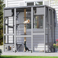 Catio Outdoor Cat Enclosure Window, Large Walk-in Window Catio with Cat House, Multi-Level Platform, Scratching Post and Waterproof Cover, Outdoor Kitty Cage for Multiple Cats, Grey