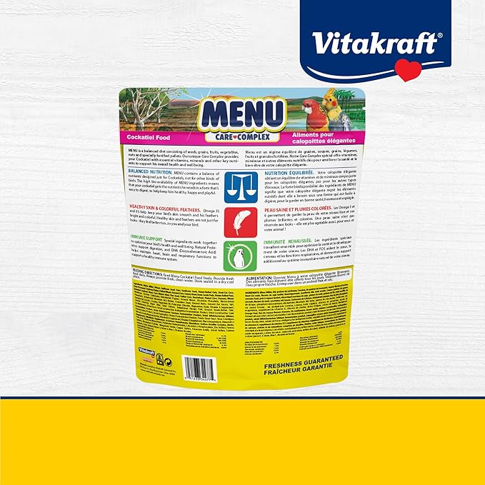 Vitakraft Menu Cockatiel Food - 5 lbs Resealable Bag Mix of Seeds Grains Fruits Vegetables Nuts and Pellets - with Natural Probiotics DHA and Omegas for Feather and Immune Support